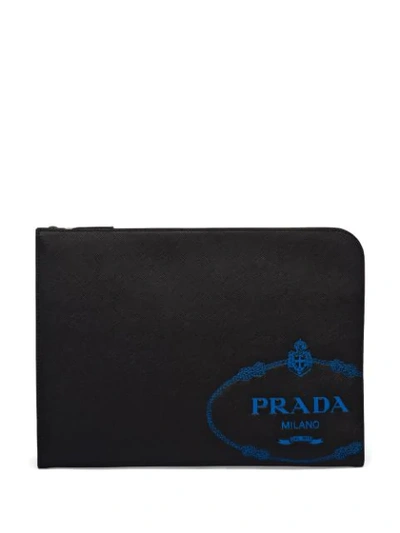 Shop Prada Saffiano Leather Pouch In Black