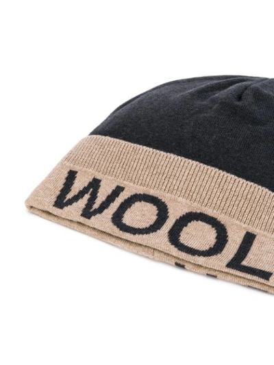 Shop Woolrich Logo Beanie - Grey
