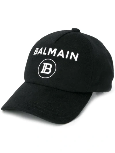 Shop Balmain Baseball Logo Cap In 0pa Noir 