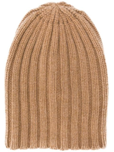 Shop Laneus Ribbed Knit Beanie In Beige