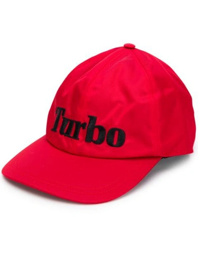 Shop Msgm Embroidered Turbo Baseball Cap In Red