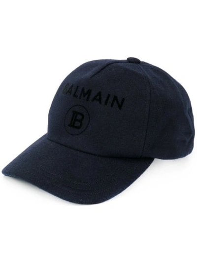 Shop Balmain Logo Print Baseball Cap In Black