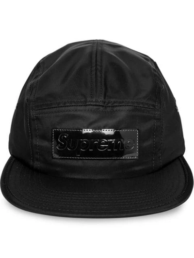 Patent Leather Patch Camp Cap In Black