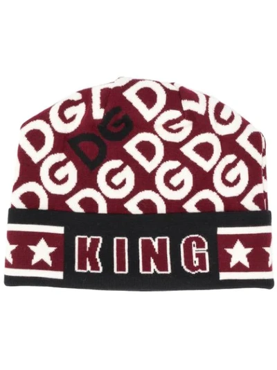 Shop Dolce & Gabbana King Print Beanie In White