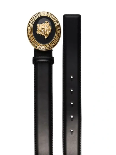 Shop Versace Medusa Round Buckle Belt In Black