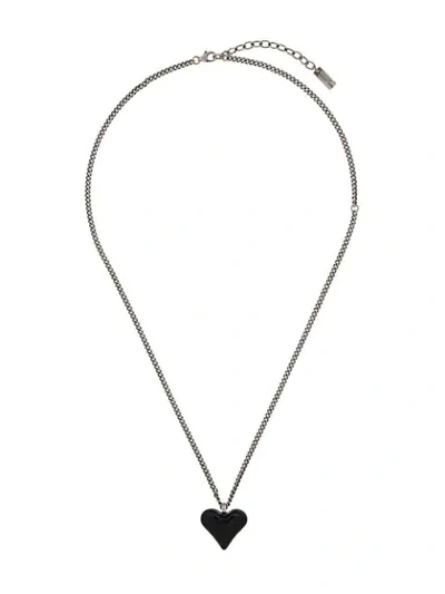Shop Saint Laurent Heart Pendant Necklace In Silver