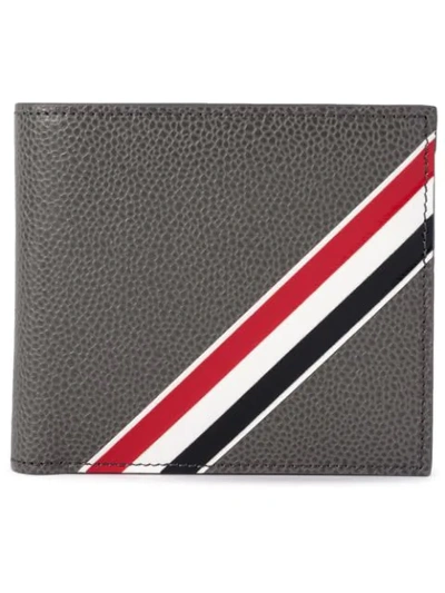 Shop Thom Browne Tricolour Stripe Leather Billfold - Grey