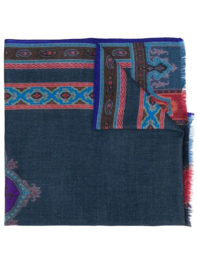 Shop Etro Printed Cashmere Scarf In Blue