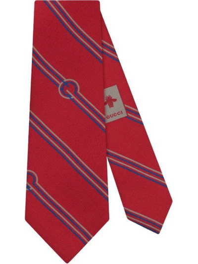 Shop Gucci G Diagonal Striped Tie In 6568 Rosso