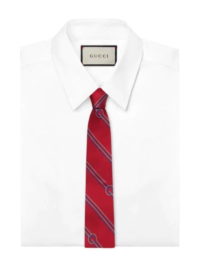 Shop Gucci G Diagonal Striped Tie In 6568 Rosso