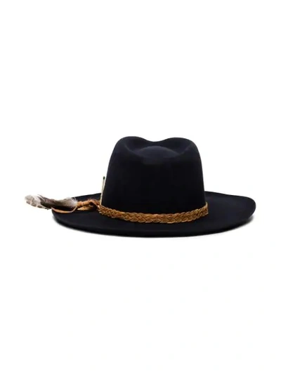 Shop Nick Fouquet Banyan Braided Trim Fedora Hat In Navy