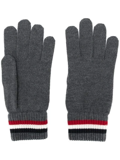 Shop Moncler Striped Edge Gloves In Grey