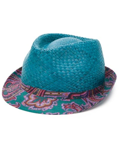 Shop Etro Paisley Print Brim Straw Hat In Blue