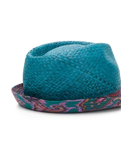 Shop Etro Paisley Print Brim Straw Hat In Blue
