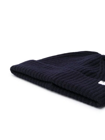 Shop Apc Ribbed Beanie In Iak Dark Navy