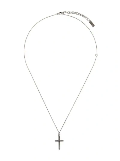 Shop Saint Laurent Embellished Cross Pendant Necklace In Silver