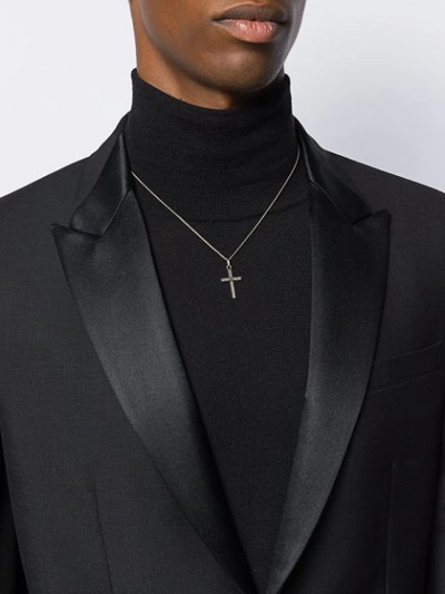 Shop Saint Laurent Embellished Cross Pendant Necklace In Silver