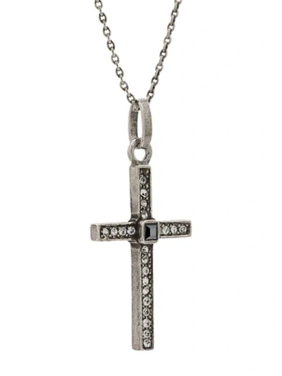 Shop Saint Laurent Embellished Cross Pendant Necklace In Silver