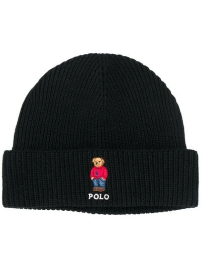 Shop Polo Ralph Lauren Signature Teddybear Beanie In Black