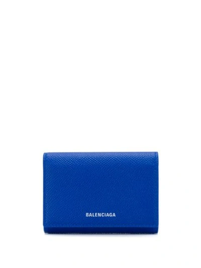 Shop Balenciaga Printed Logo Mini Wallet In Blue