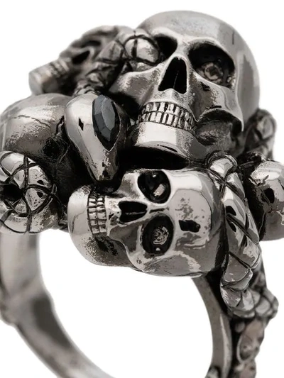 Shop Alexander Mcqueen Silver Chunky Skull Snake Band Ring In Metallic