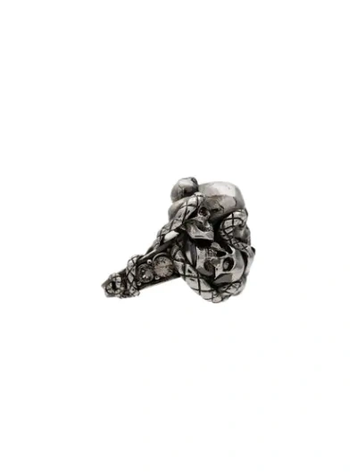 Shop Alexander Mcqueen Silver Chunky Skull Snake Band Ring In Metallic