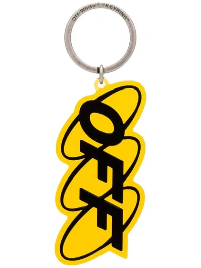 Shop Off-white Logo Print Keyring In Yellow