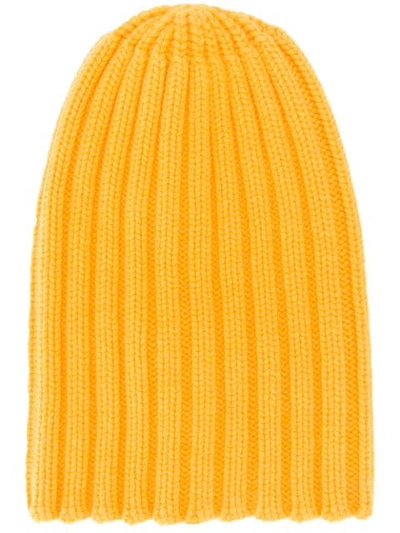 Shop Laneus Ribbed Knit Beanie In Yellow