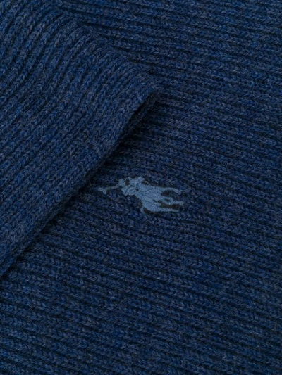 Shop Polo Ralph Lauren Ribbed Logo Scarf In Blue