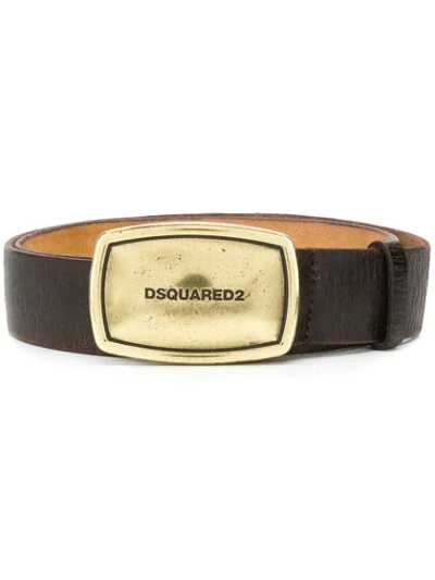 Shop Dsquared2 Logo Plaque Belt In Brown