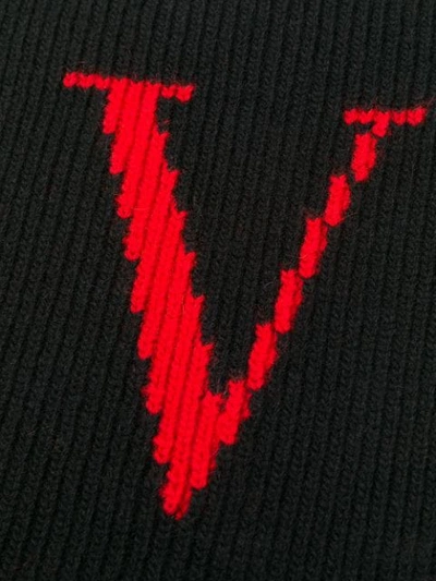 Shop Valentino Logo Print Ribbed Scarf In Black