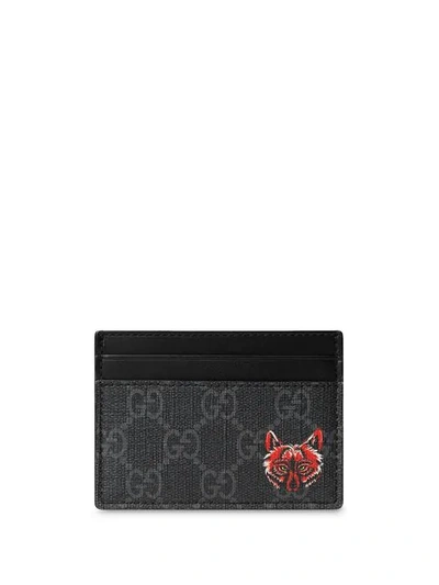 Shop Gucci Gg Card Case With Wolf Head In 9789 Black Red/nero