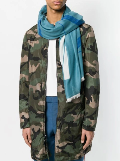 Shop Valentino Printed Fringed Scarf In Blue