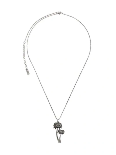 Shop Saint Laurent Palm Tree Necklace In Silver