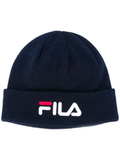 Shop Fila Logo-embroidered Rib-knit Beanie In Blue