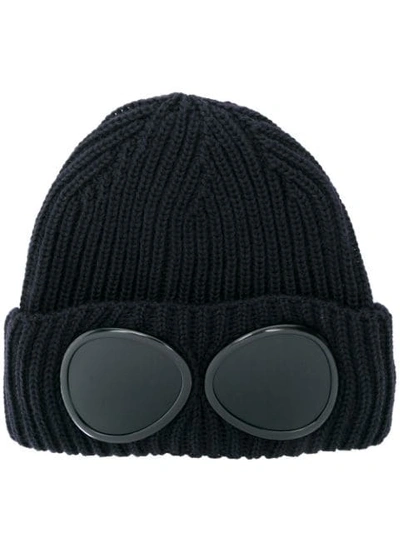 Shop C.p. Company Signature Goggles Beanie Hat In Blue