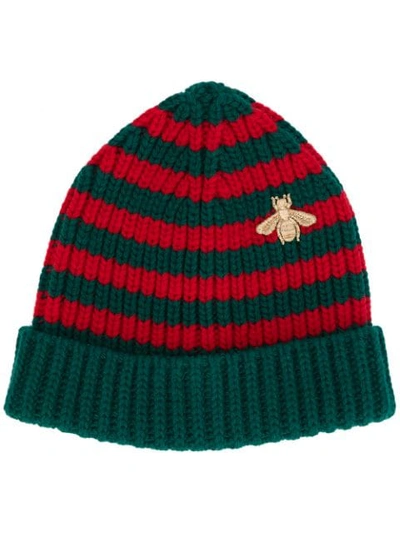 Shop Gucci Webbing Knitted Hat In Green