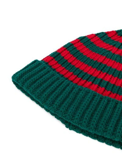 Shop Gucci Webbing Knitted Hat In Green