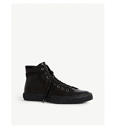 Shop Allsaints Osun High-top Leather Trainers In Black/black