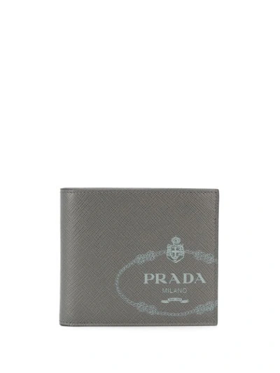 Shop Prada Logo Print Bifold Wallet In Grey
