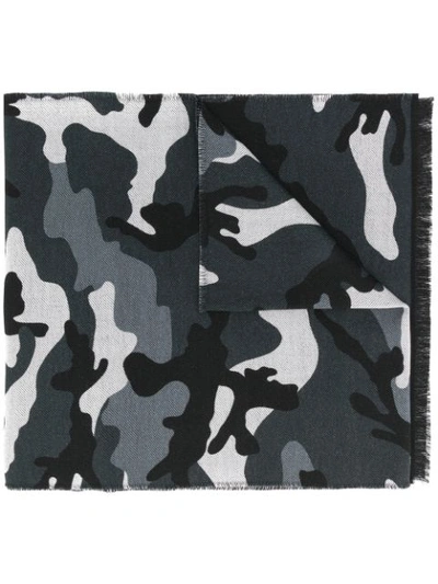 Shop Valentino Camouflage Print Scarf - Grey