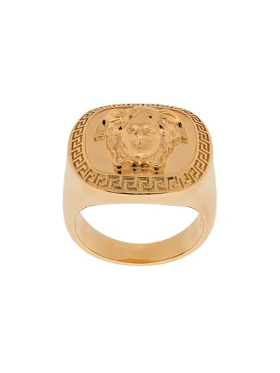 Shop Versace Medusa Engraved Ring In Gold