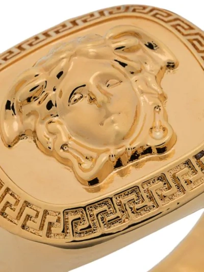 Shop Versace Medusa Engraved Ring In Gold