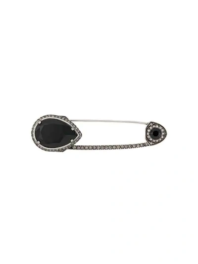 Shop Alexander Mcqueen Bejeweled Paper Clip Brooch In Silver