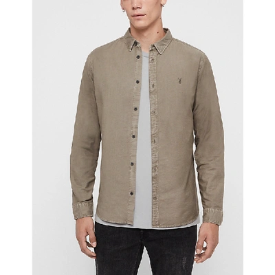 Shop Allsaints Hungtingdon Slim-fit Cotton Shirt In Sutro Grey