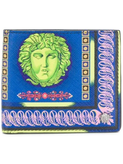 Shop Versace Foldover Medusa Wallet In Blue