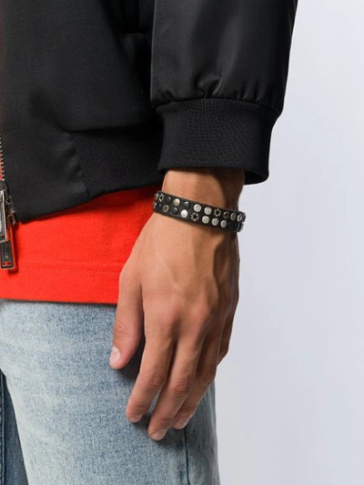 DIESEL LEATHER BRACELET WITH MIXED STUDS - 黑色