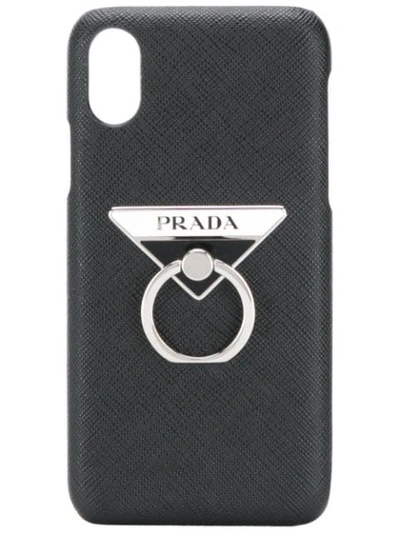 Shop Prada Enamel Logo Iphone X Case In Black
