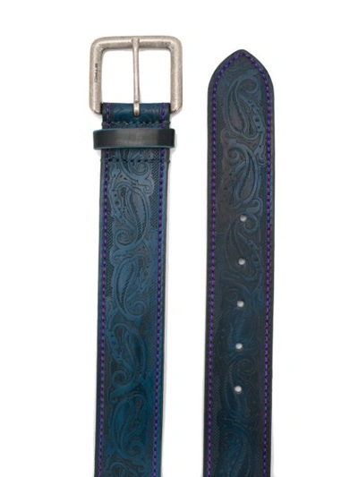 Shop Etro Paisley Embossed Belt In Blue