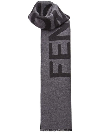 Shop Fendi Logo Jacquard-weave Scarf - Grey
